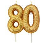 Age 80 Glitter Numeral Moulded Pick Candle Gold