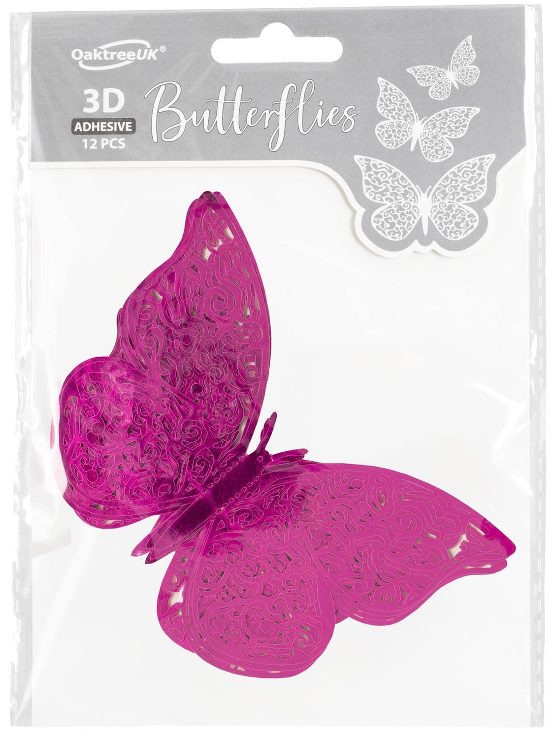 3D Adhesive Butterflies x 12 Fuchsia Pink