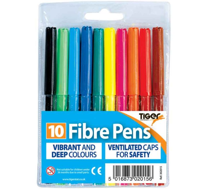 10PK Fibre Colouring Pens