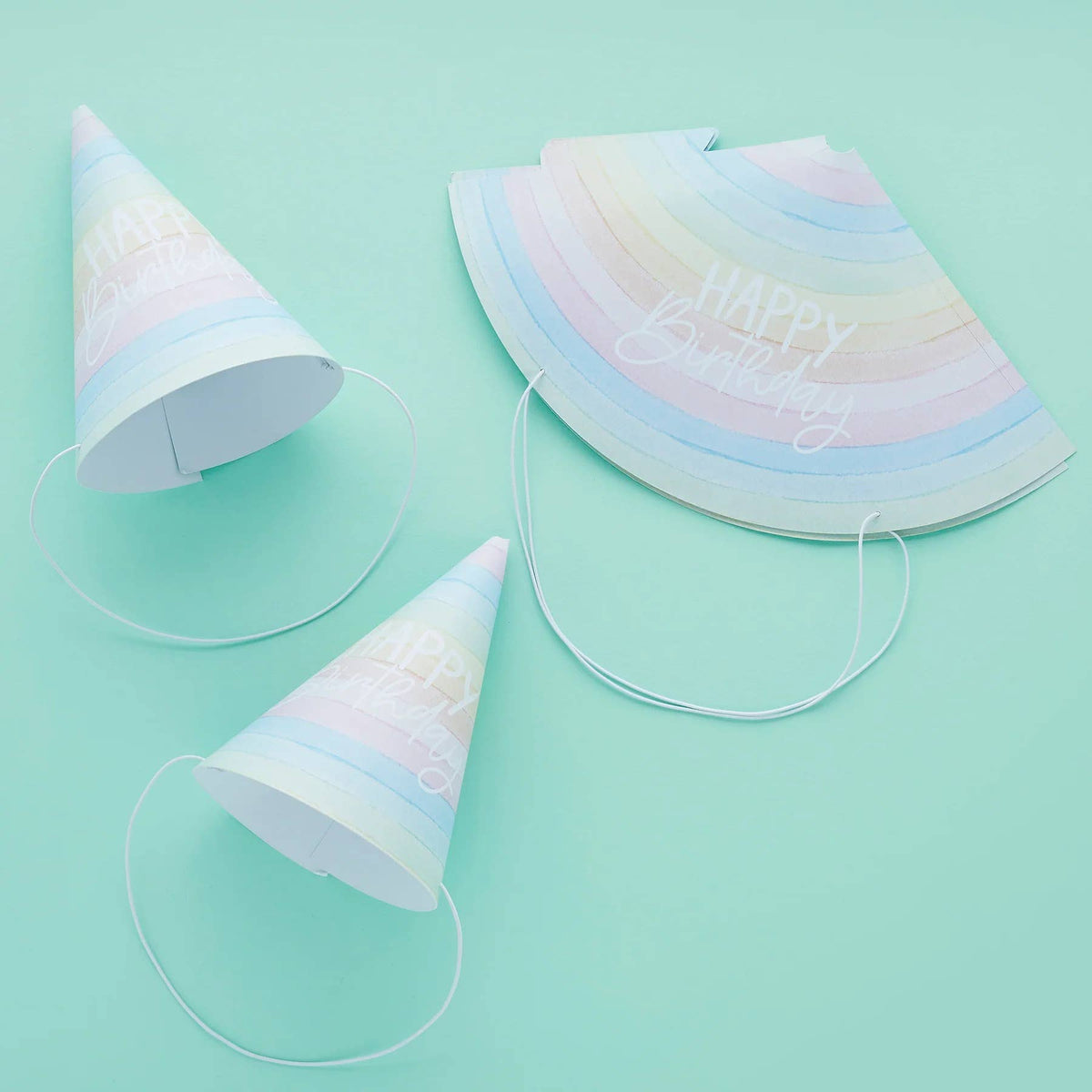 Eco Rainbow 'Happy Birthday' Paper Hats 10 Pack