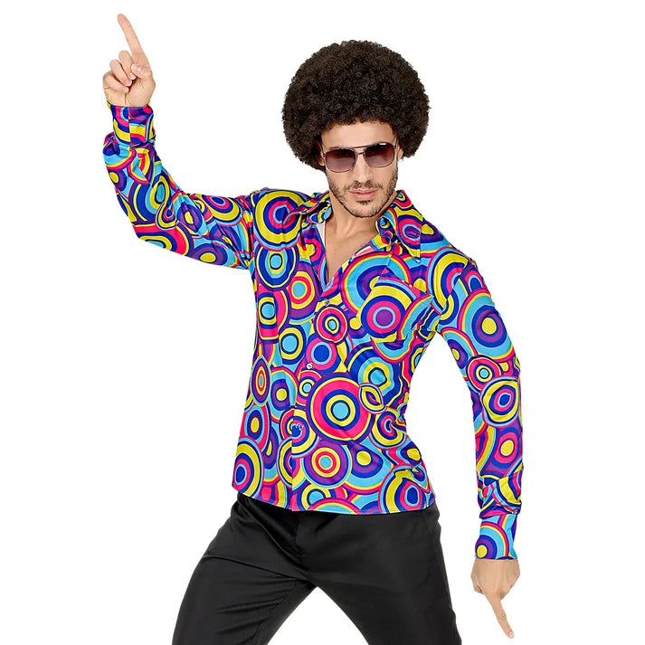 Adult 1970's Groovy Style Blue Bubbles Shirt