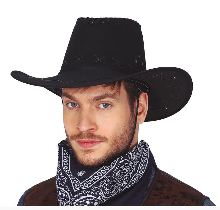 Faux Leather Cowboy Hat - Black