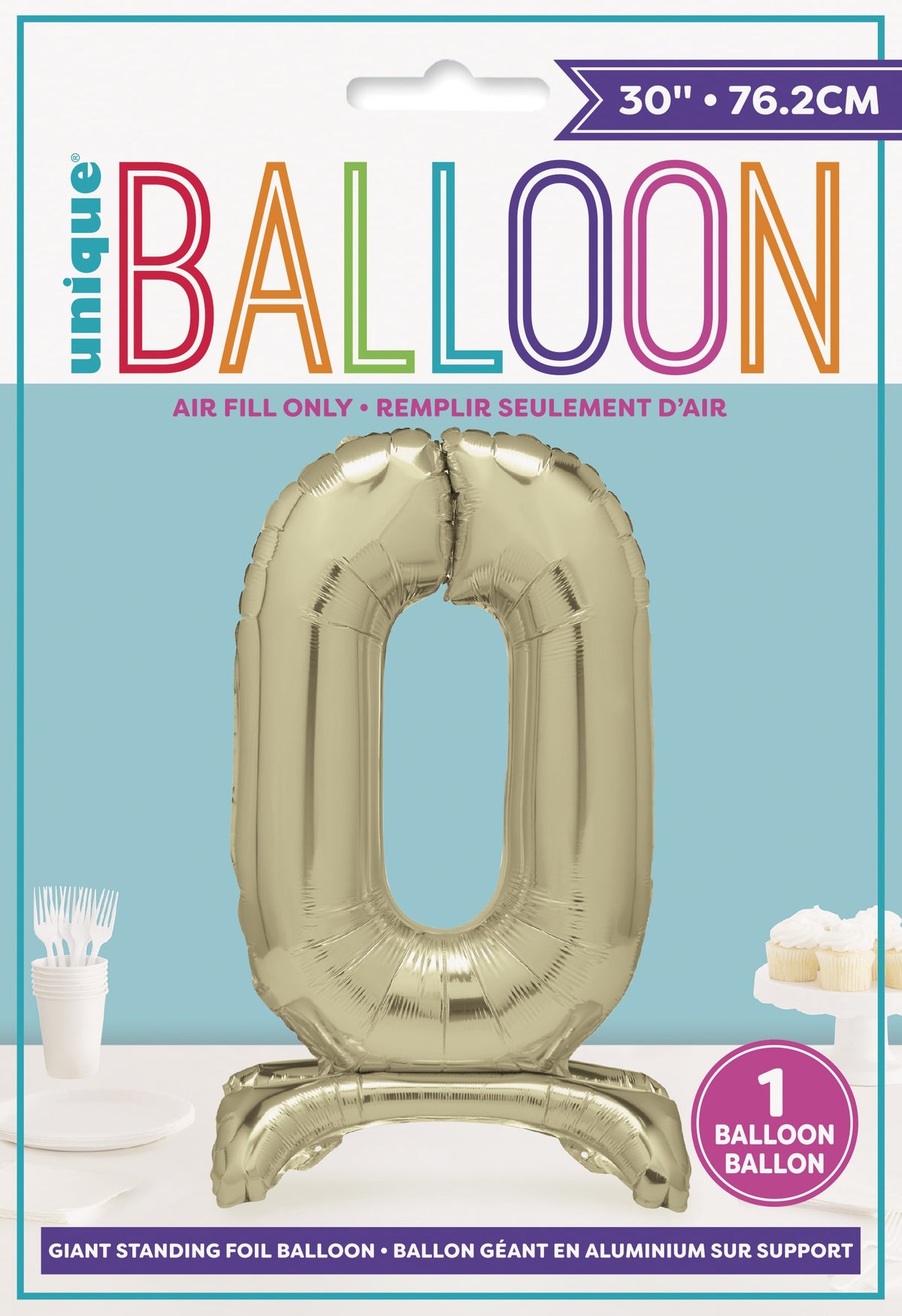 Air Fill Giant Standing Foil Balloon - Gold Number 0