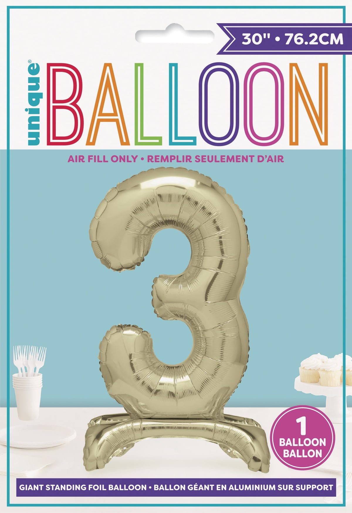 Air Fill Giant Standing Foil Balloon - Gold Number 3