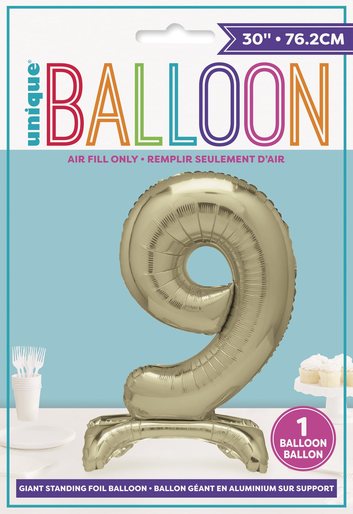 Air Fill Giant Standing Foil Balloon - Gold Number 9