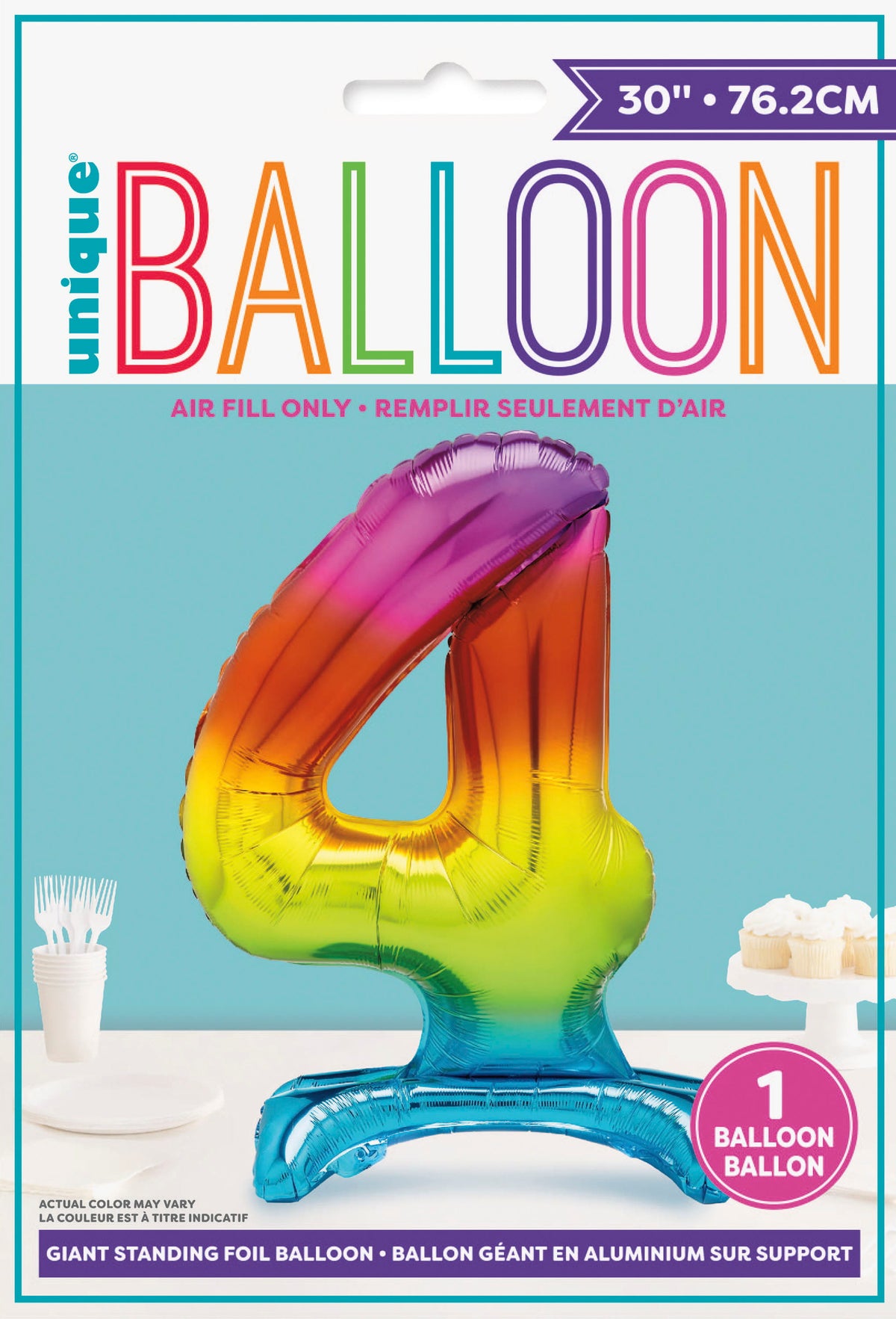Air Fill Giant Standing Foil Balloon - Rainbow Number 4