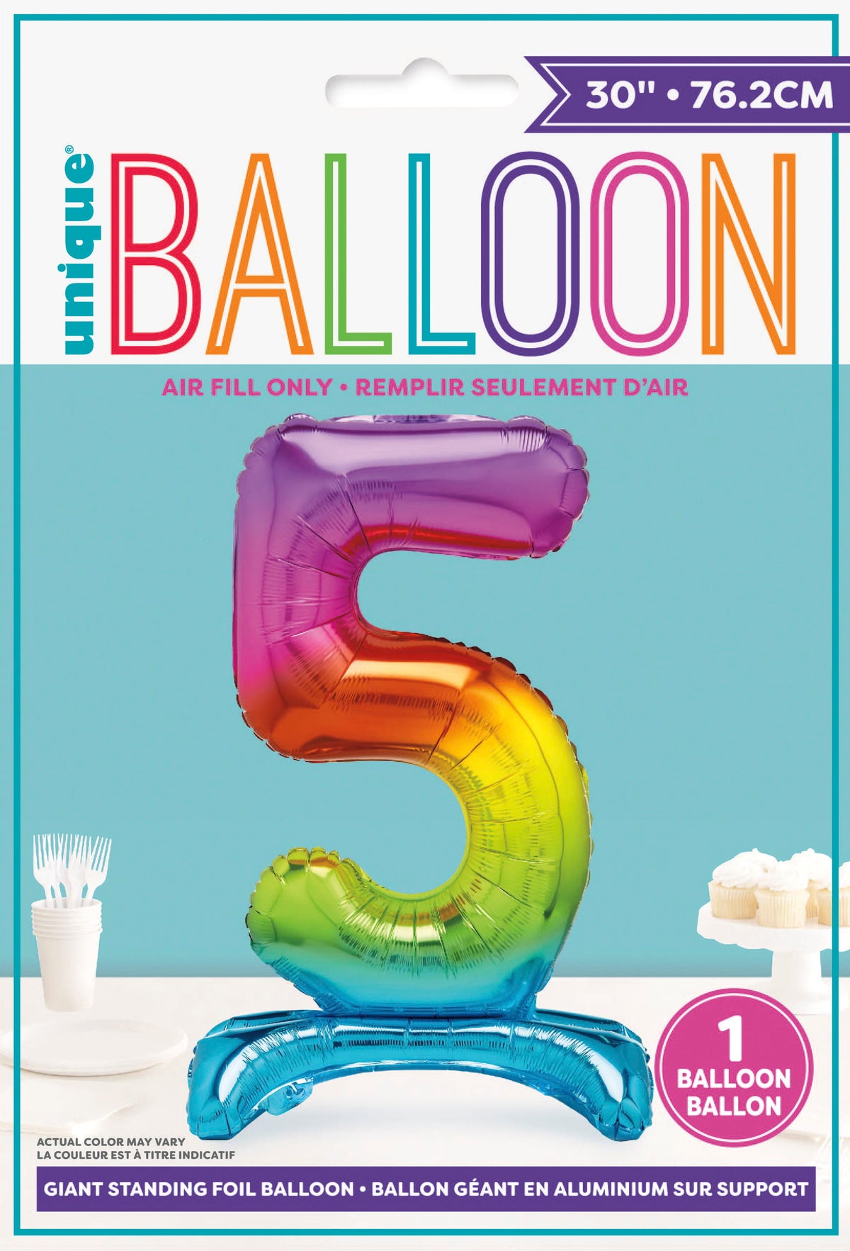 Air Fill Giant Standing Foil Balloon - Rainbow Number 5