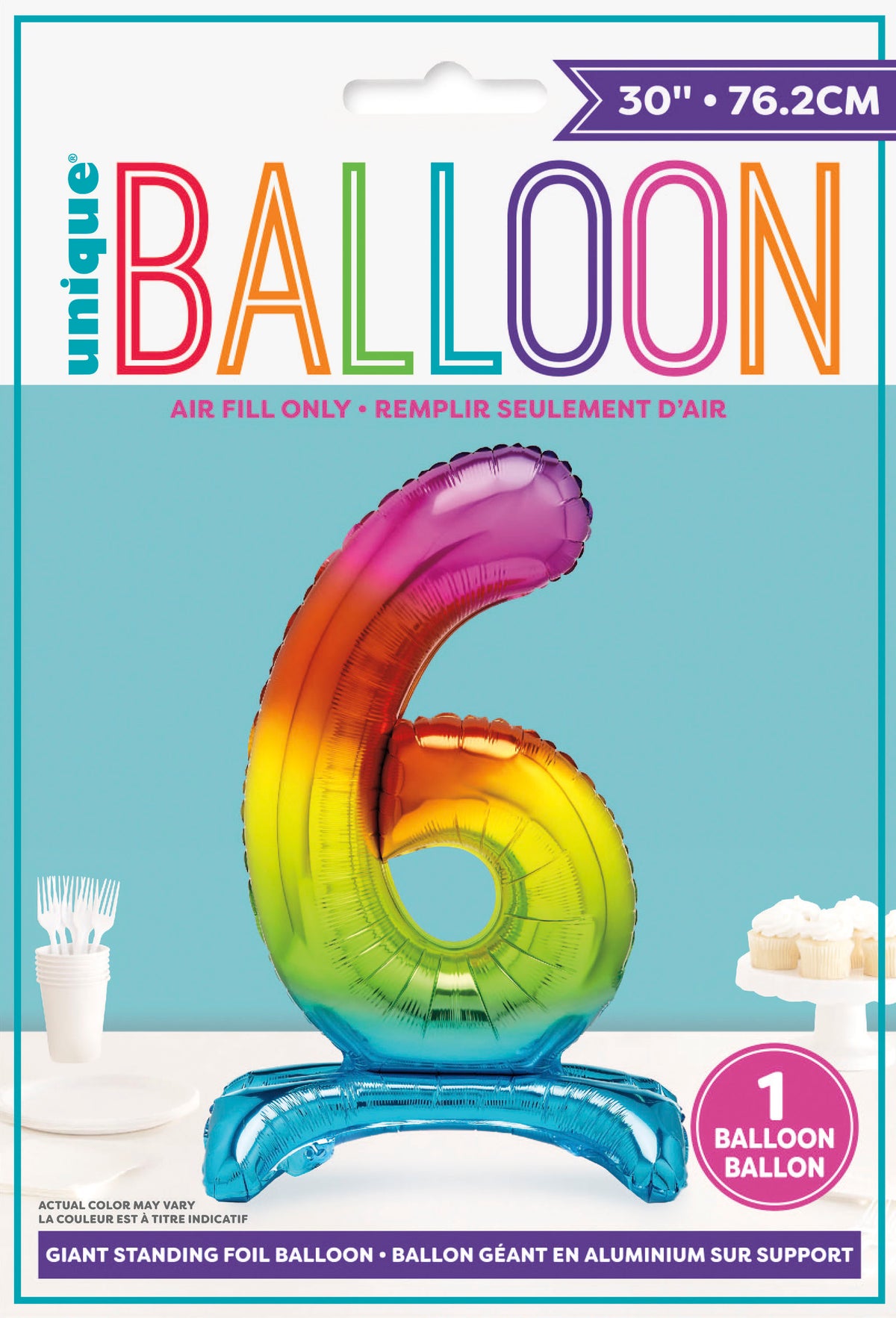 Air Fill Giant Standing Foil Balloon - Rainbow Number 6