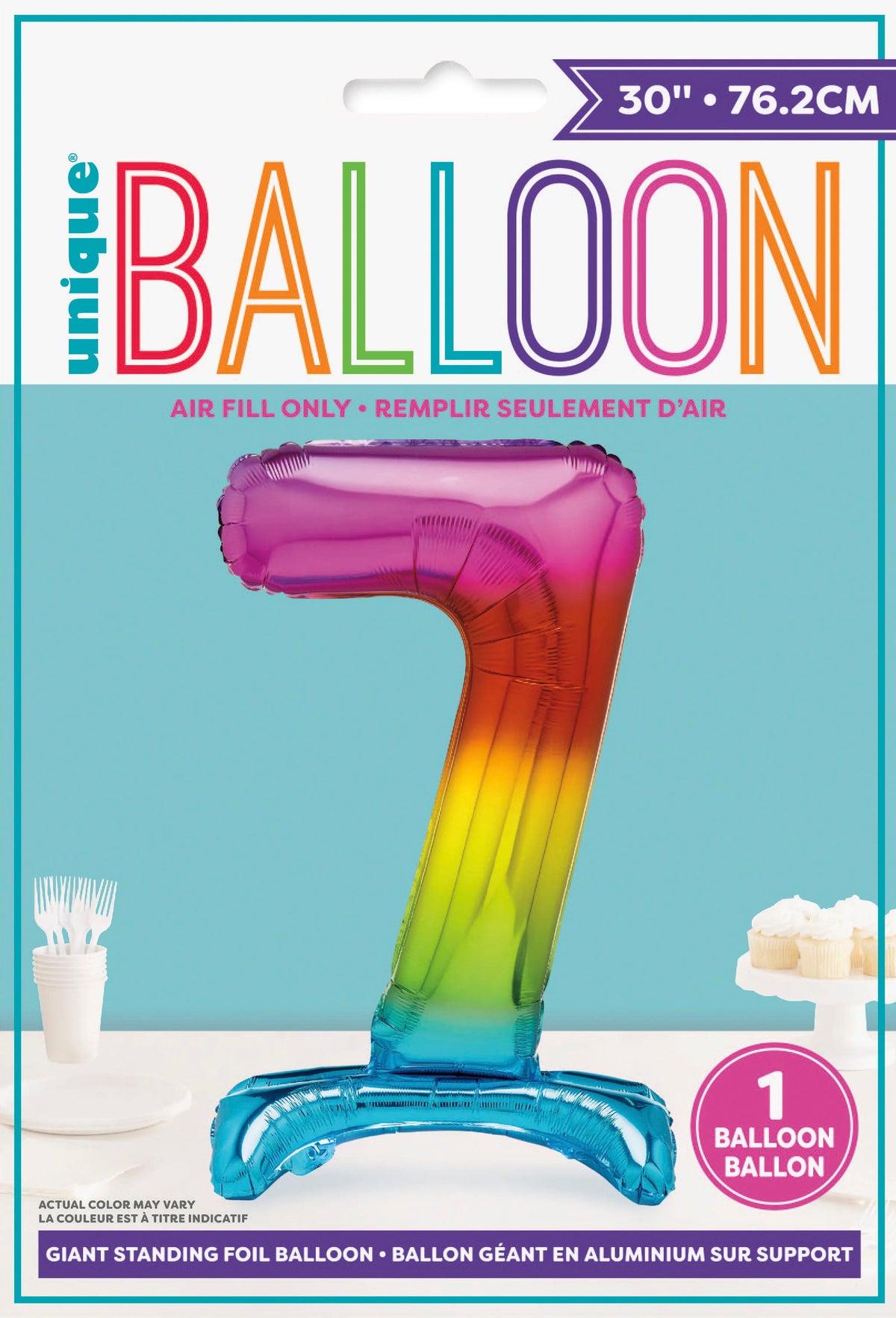 Air Fill Giant Standing Foil Balloon - Rainbow Number 7