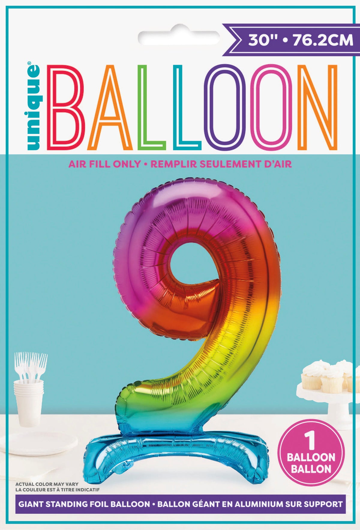 Air Fill Giant Standing Foil Balloon - Rainbow Number 9