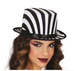 A woman wearing a black and white striped top hat against a plain white background, with a copyright watermark at the bottom reading 'FIESTAS GUIRCA s.j.