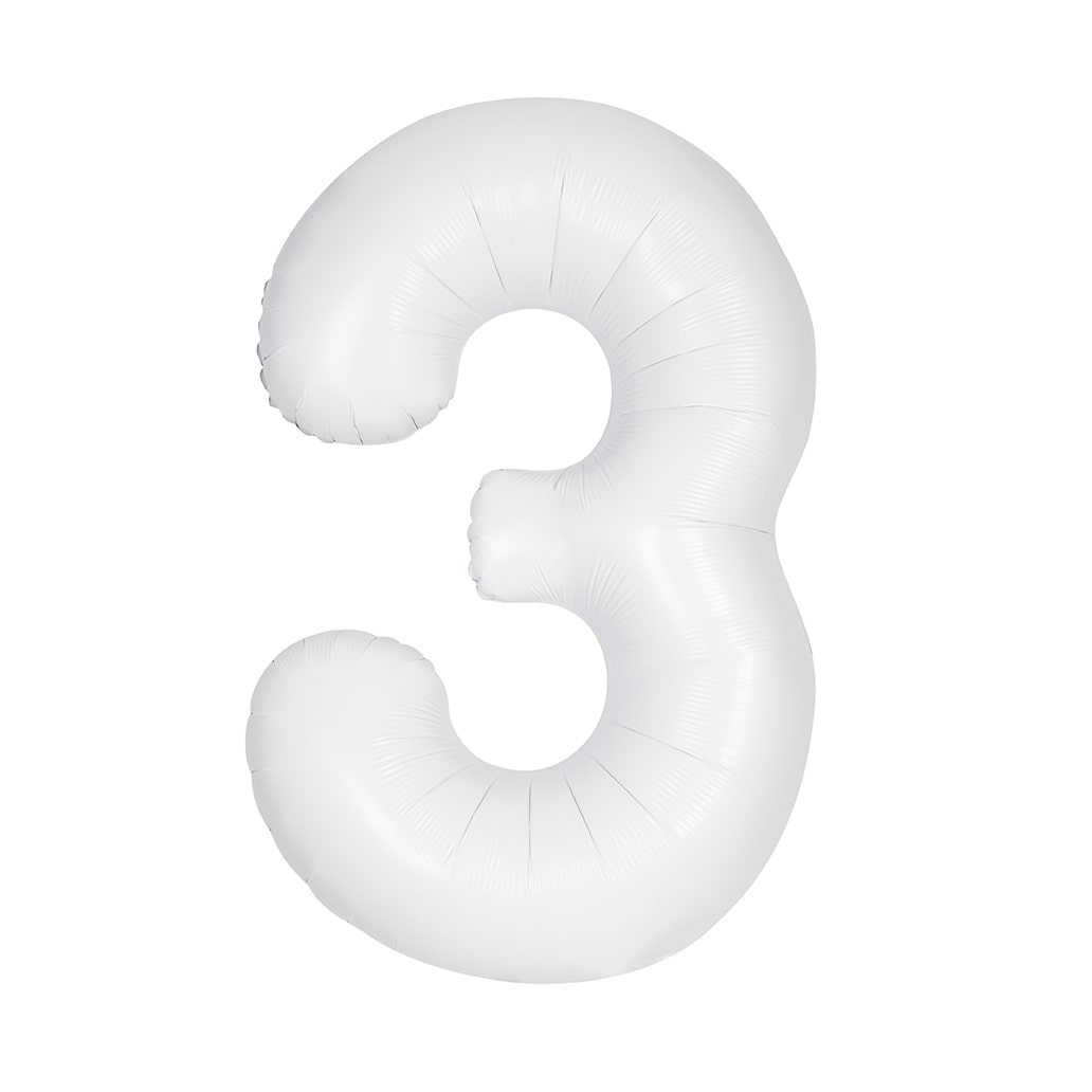 Matte White Number 3 Foil Balloon 34"