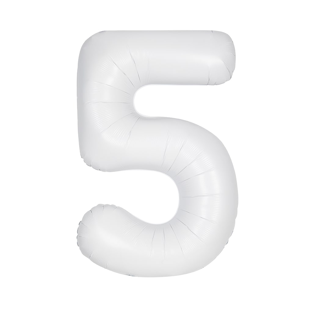 Matte White Number 5 Foil Balloon 34"