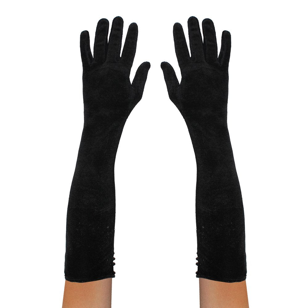 Adults Long Black Velour Gloves