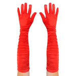 Adults Long Red Ruched Gloves