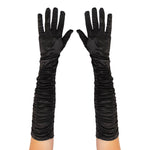 Adults Long Black Ruched Gloves