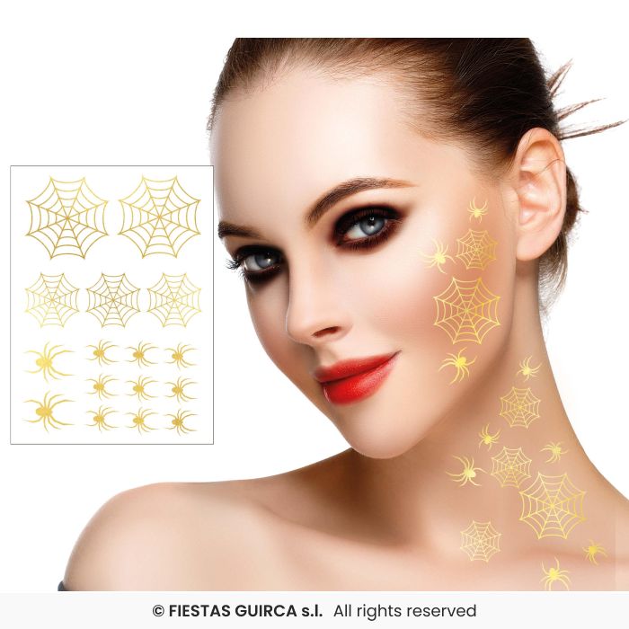 Gold Spiders & Webs Tattoo sheets