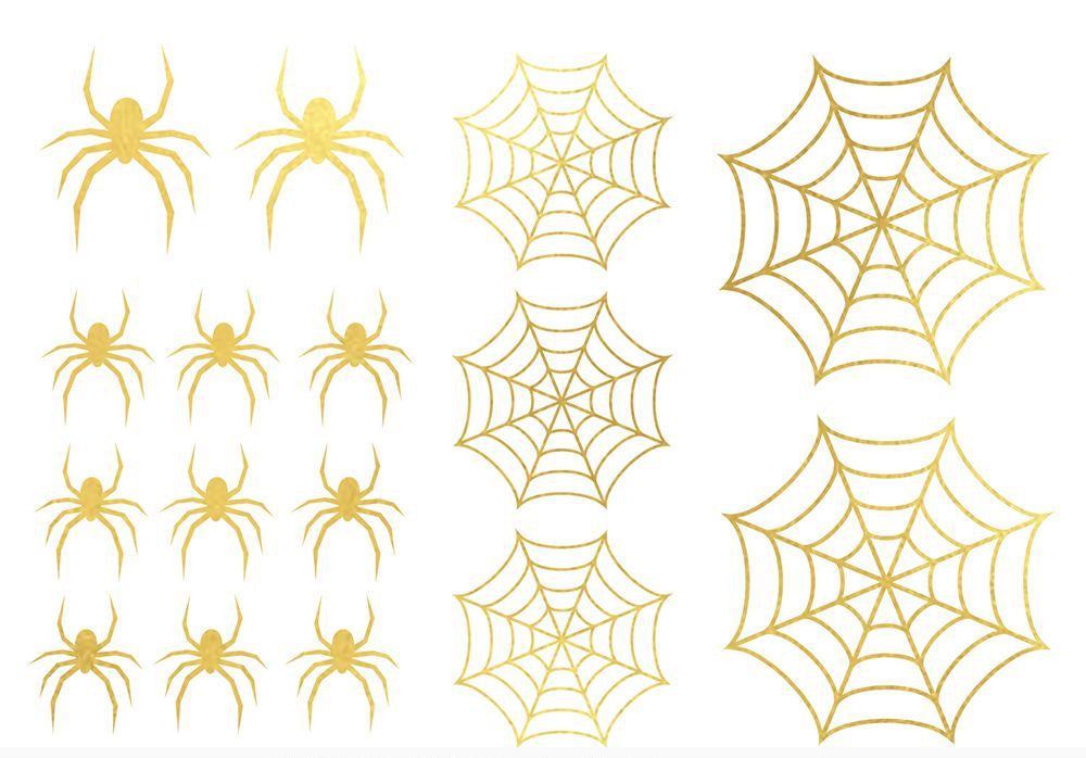 A sheet of gold spider and spiderweb Tattoos