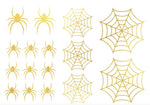 A sheet of gold spider and spiderweb Tattoos