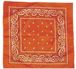Orange bandana with white paisley patterns on a white background