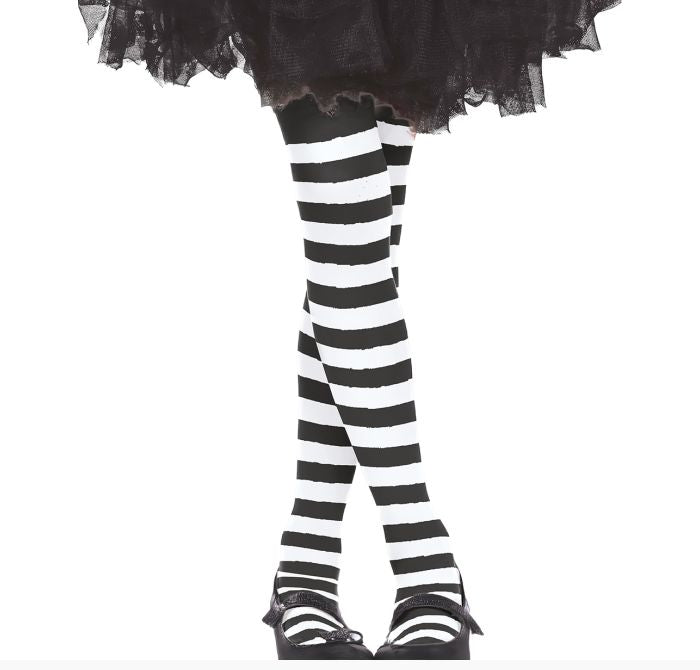 Children's White & Black Striped Tights