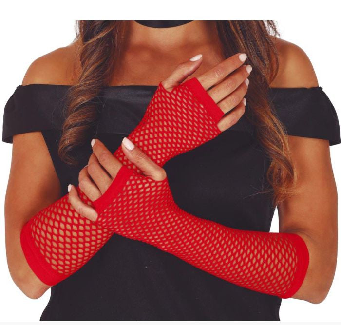 Red - Long fishnet Gloves