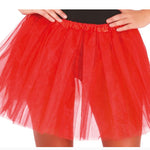 Red tutu skirt worn by a person on a white background
