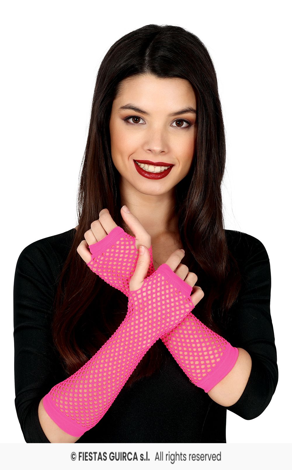 80's Neon Pink - Long fishnet Gloves