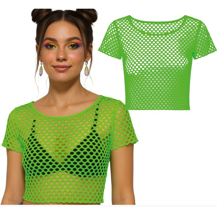 80's Neon Green Fishnet T-Shirt - Onesize
