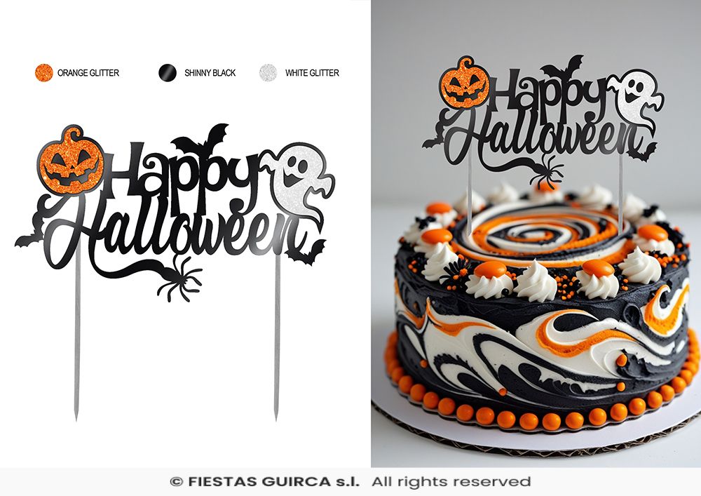 Happy Halloween Glitter Ghosts & Pumpkin Cake Topper - 16x24 cm