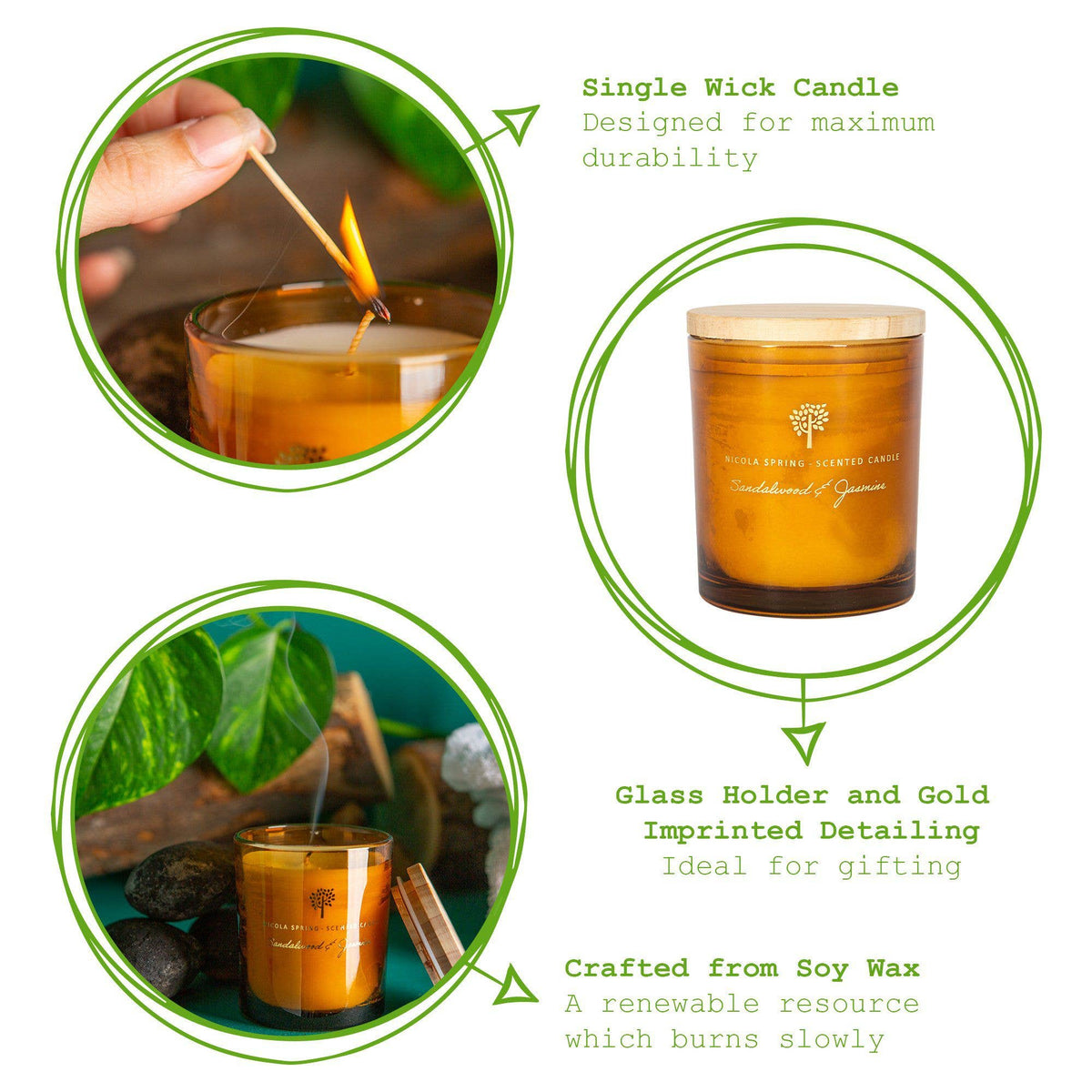 130g Sandalwood & Jasmine Wax Scented Candle Nicola Spring