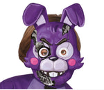 Purple cartoon character with brown hair and pink cheeks on a white background