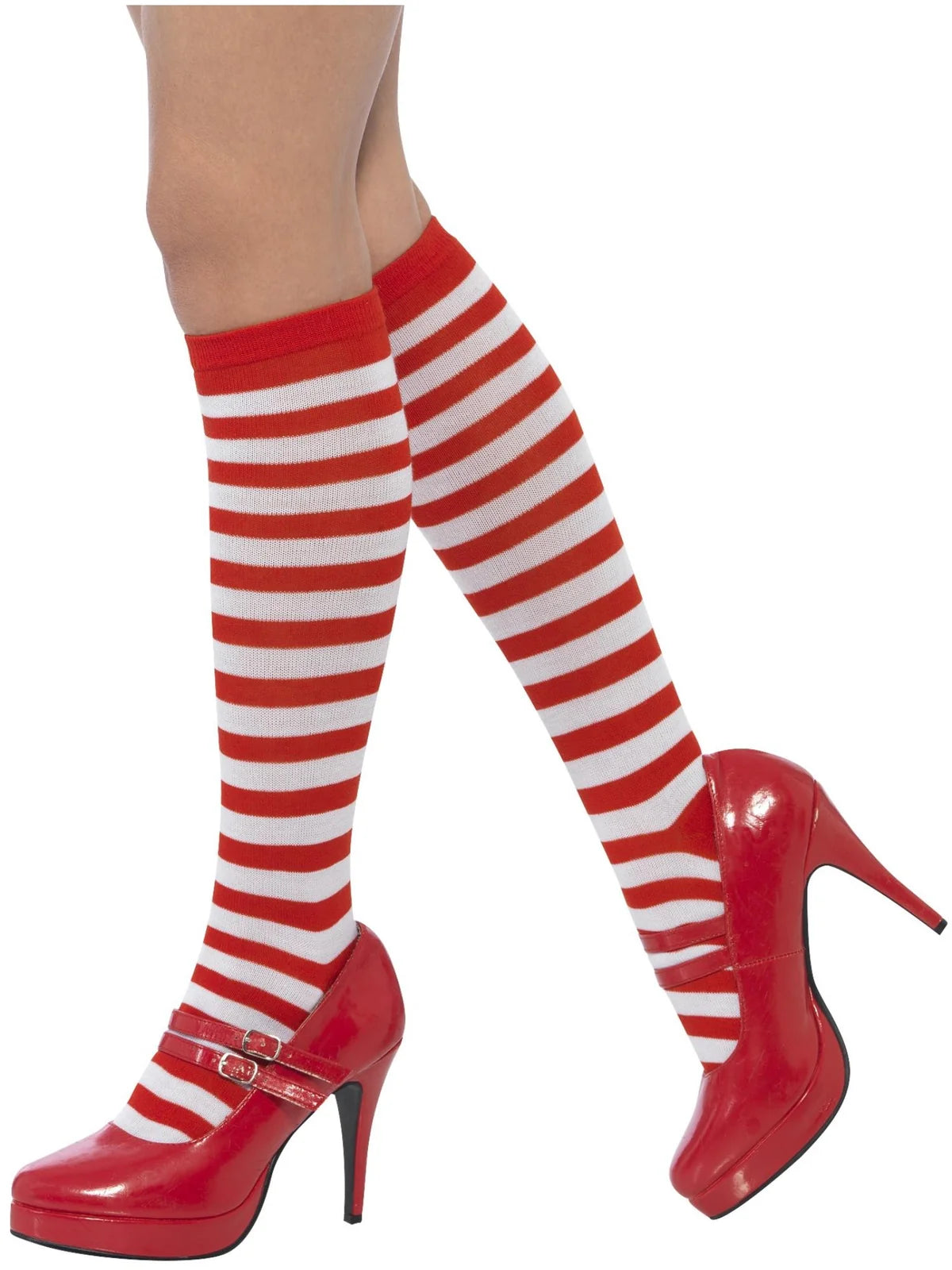 Striped Socks, Long,Red & White
