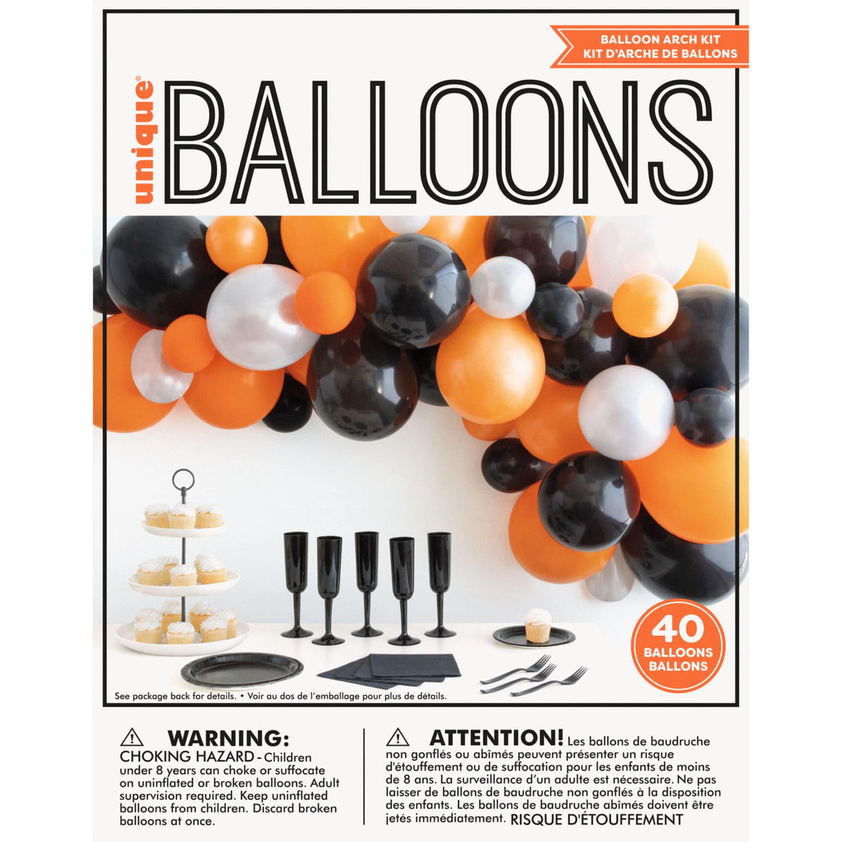 Orange, Black & White Halloween Balloon Arch Kit - 40 piece