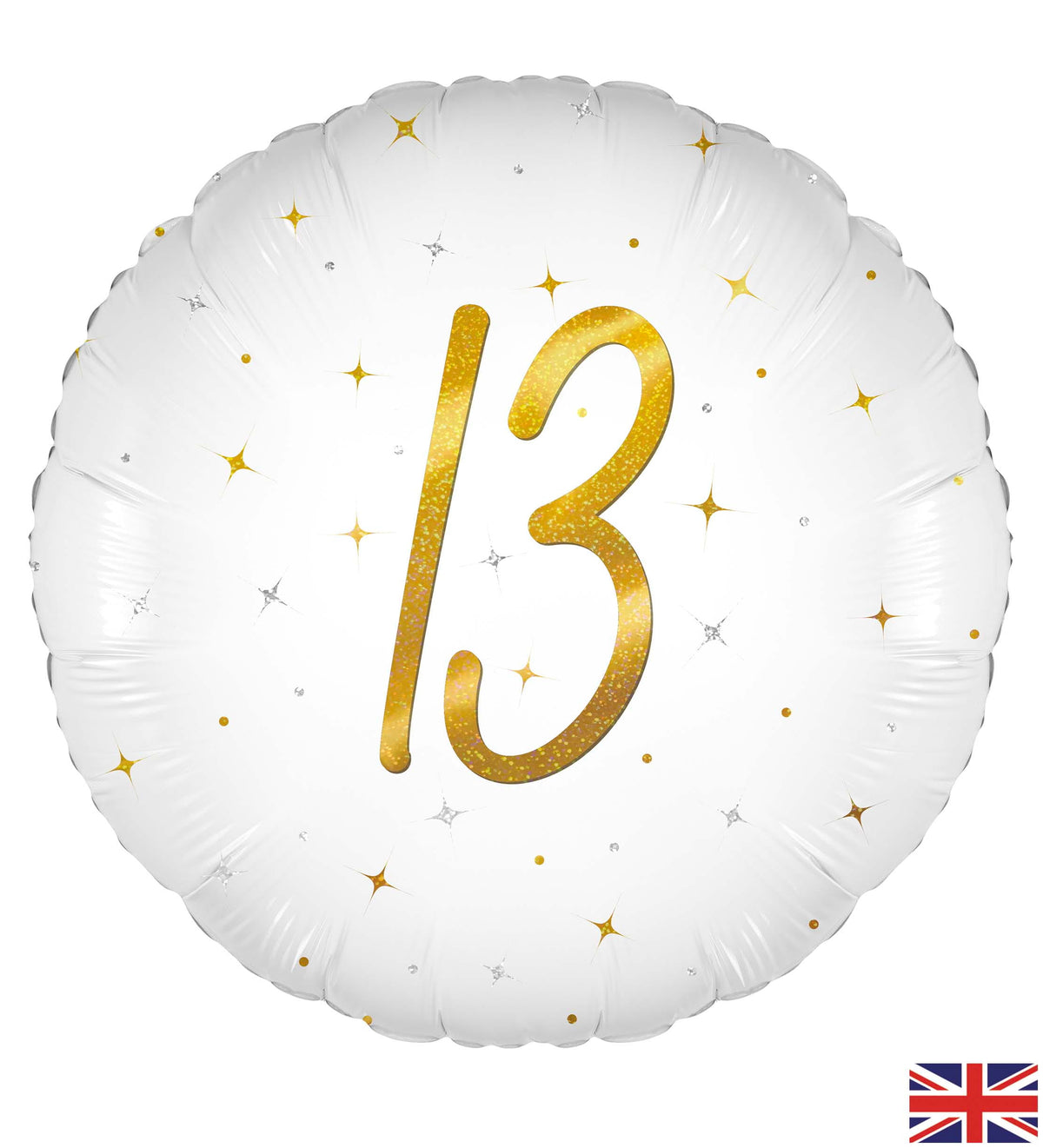 13th Birthday Elegant Sparkle White & Gold Holographic Balloon