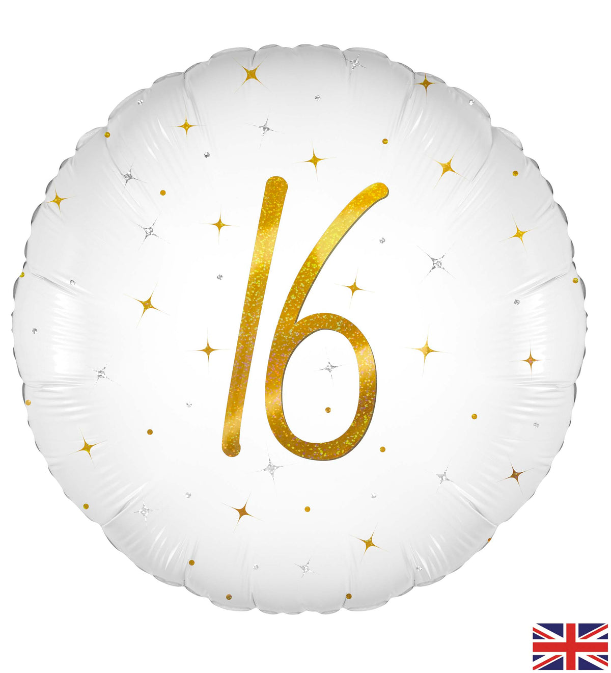 16th Birthday Elegant Sparkle White & Gold Holographic Balloon