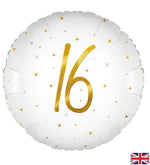 16th Birthday Elegant Sparkle White & Gold Holographic Balloon