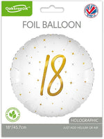 18th Birthday Elegant Sparkle White & Gold Holographic Balloon