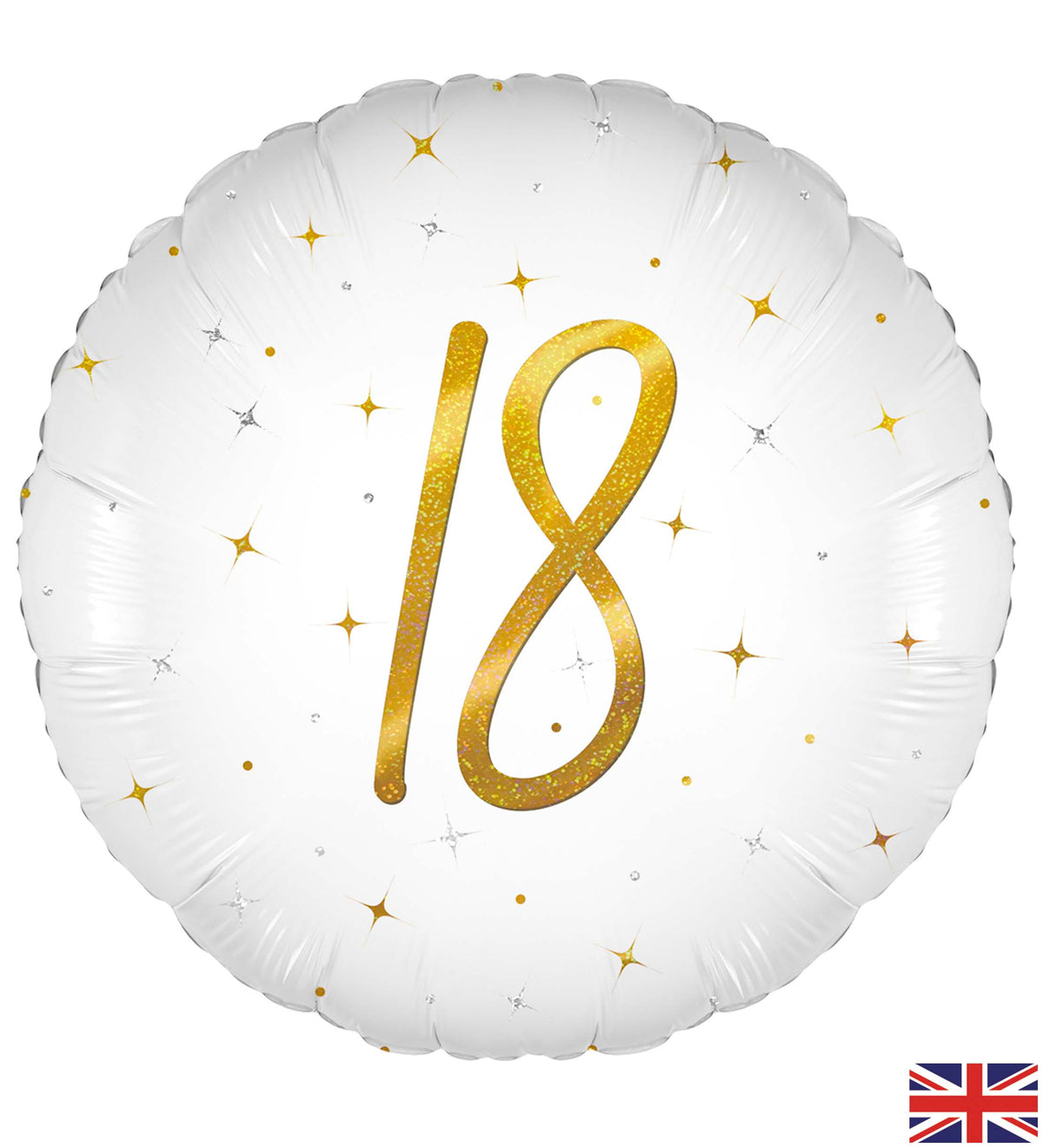 18th Birthday Elegant Sparkle White & Gold Holographic Balloon