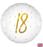 18th Birthday Elegant Sparkle White & Gold Holographic Balloon