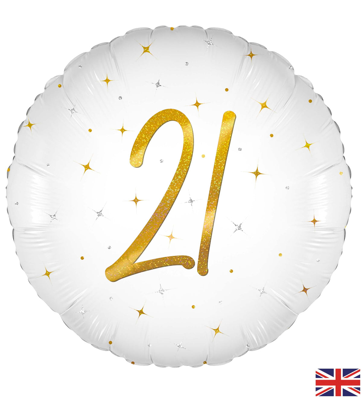 21st Birthday Elegant Sparkle White & Gold Holographic Balloon