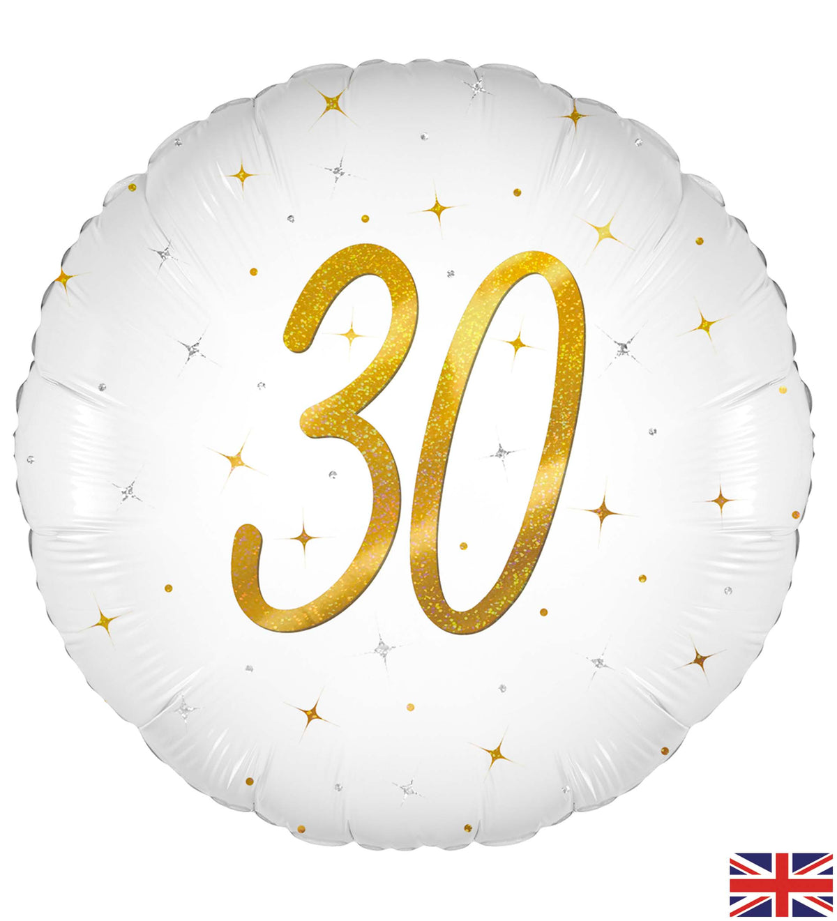 30th Birthday Elegant Sparkle White & Gold Holographic Balloon
