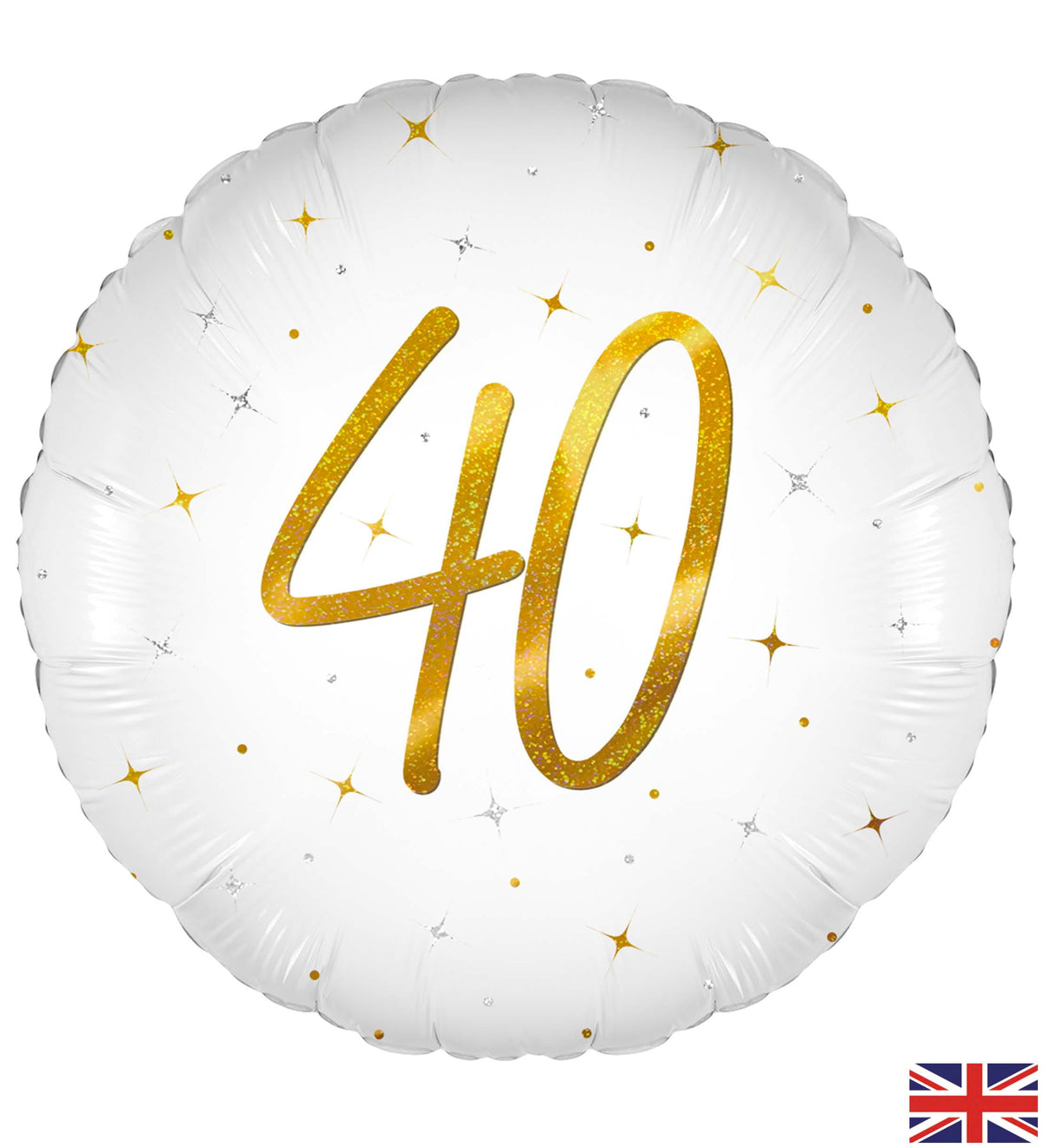 40th Birthday Elegant Sparkle White & Gold Holographic Balloon