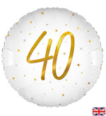 40th Birthday Elegant Sparkle White & Gold Holographic Balloon