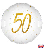 50th Birthday Elegant Sparkle White & Gold Holographic Balloon