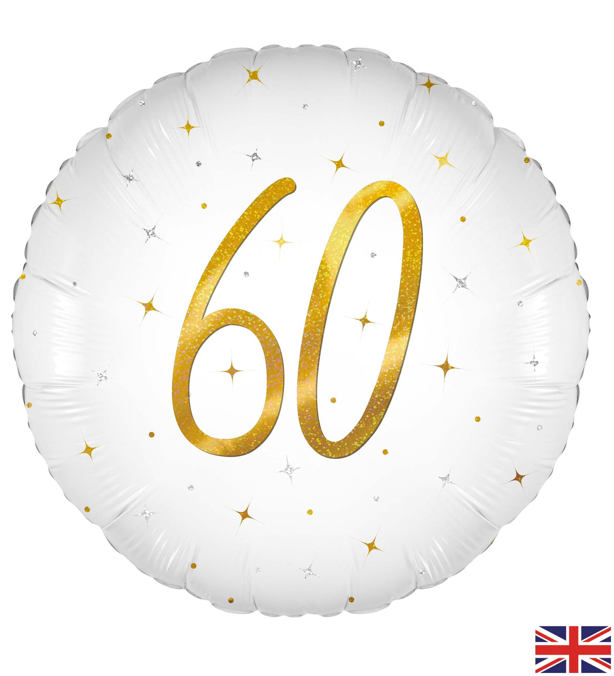 60th Birthday Elegant Sparkle White & Gold Holographic Balloon