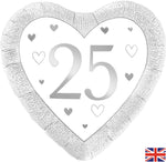 Happy 25th Silver Anniversary Foil Heart 18" Balloon