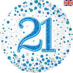 Happy 21st Birthday Blue Sparkling Fizz Holographic 18" Foil Balloon
