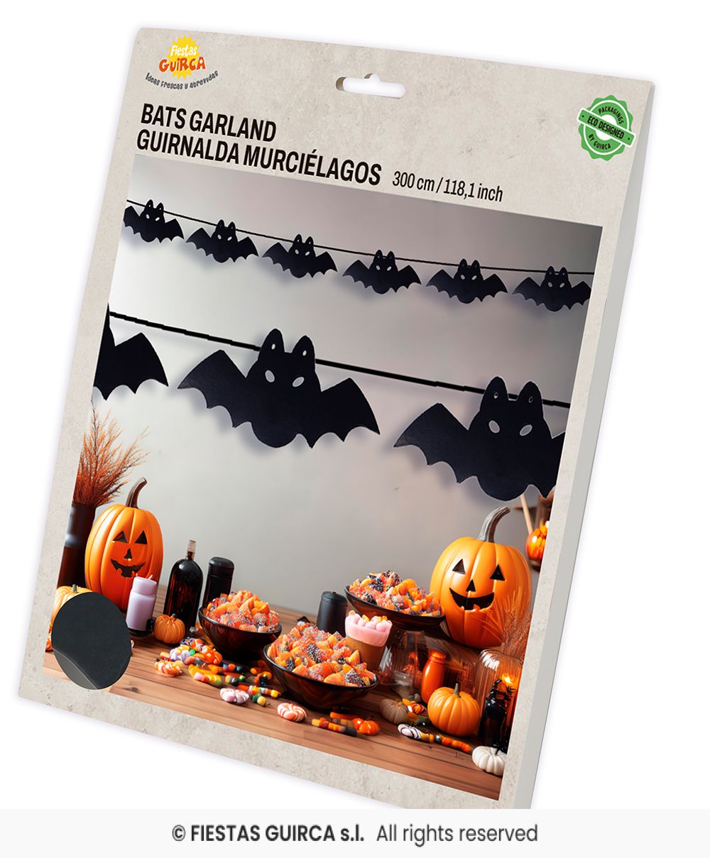 Black Bat Hanging Garland - 3m Long