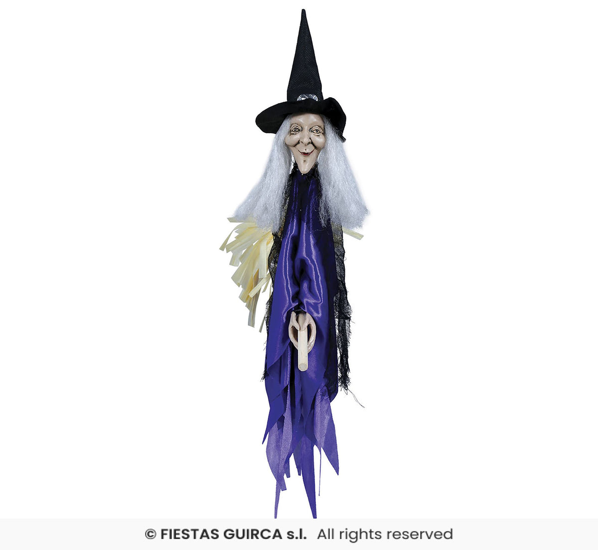 Hanging Witch with Broom Halloween Decoration - 50cm